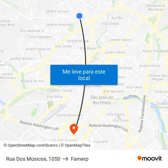 Rua Dos Músicos, 1050 to Famerp map