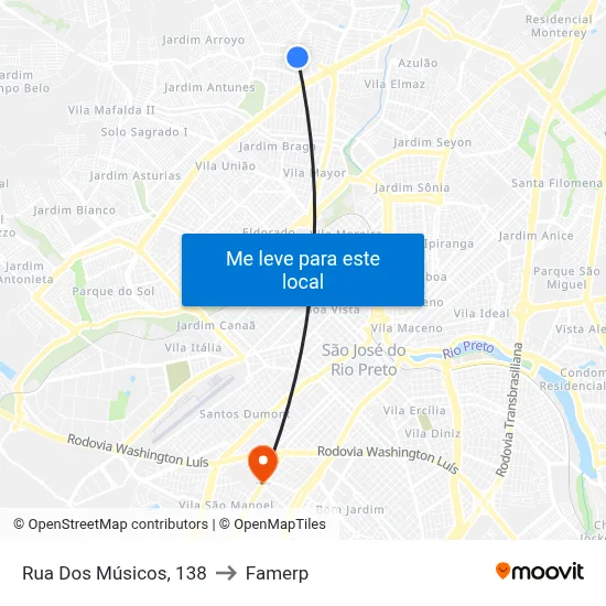Rua Dos Músicos, 138 to Famerp map