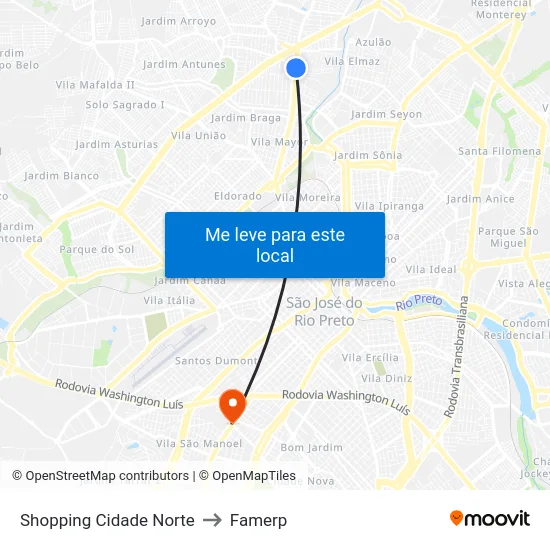 Shopping Cidade Norte to Famerp map