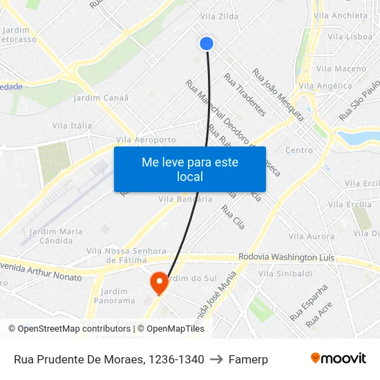 Rua Prudente De Moraes, 1236-1340 to Famerp map