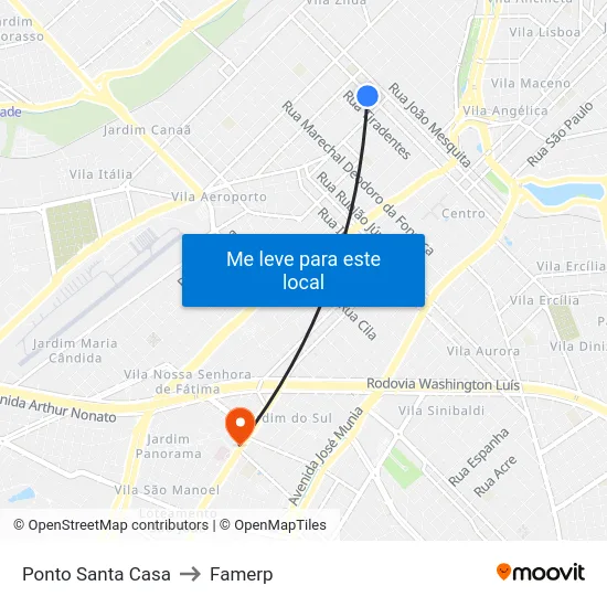 Ponto Santa Casa to Famerp map