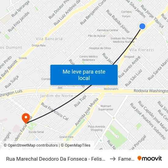 Rua Marechal Deodoro Da Fonseca - Feliscred to Famerp map