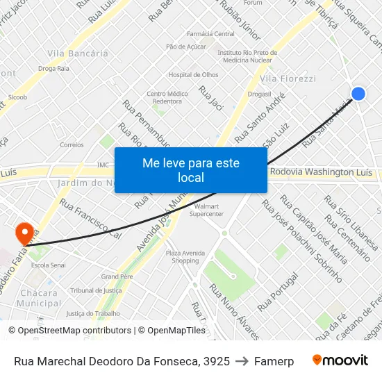 Rua Marechal Deodoro Da Fonseca, 3925 to Famerp map