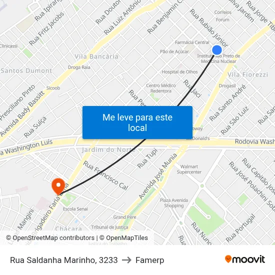 Rua Saldanha Marinho, 3233 to Famerp map