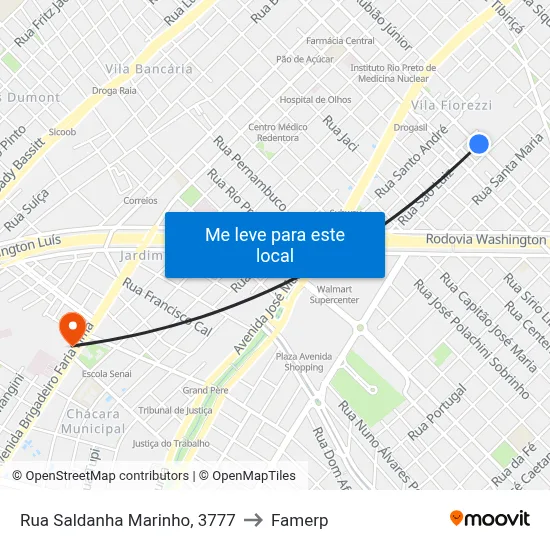 Rua Saldanha Marinho, 3777 to Famerp map