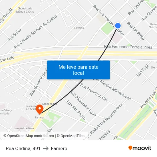 Rua Ondina, 491 to Famerp map