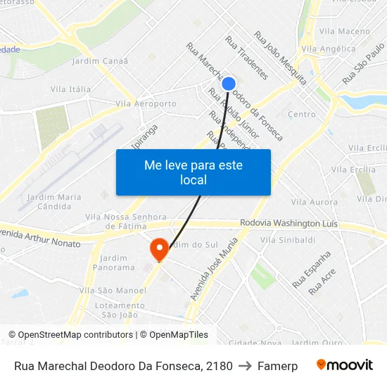 Rua Marechal Deodoro Da Fonseca, 2180 to Famerp map
