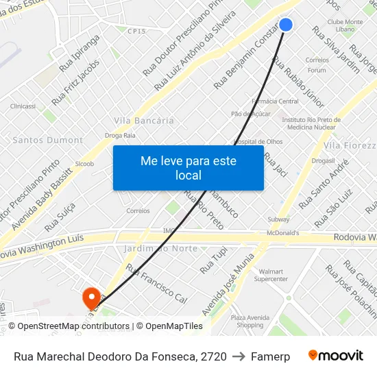 Rua Marechal Deodoro Da Fonseca, 2720 to Famerp map