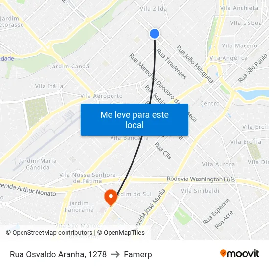 Rua Osvaldo Aranha, 1278 to Famerp map