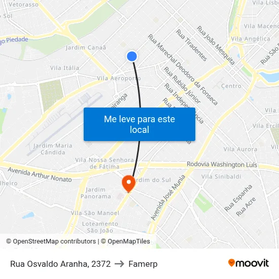 Rua Osvaldo Aranha, 2372 to Famerp map