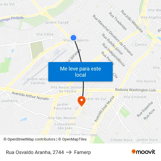 Rua Osvaldo Aranha, 2744 to Famerp map