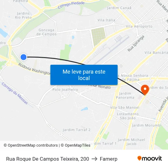 Rua Roque De Campos Teixeira, 200 to Famerp map