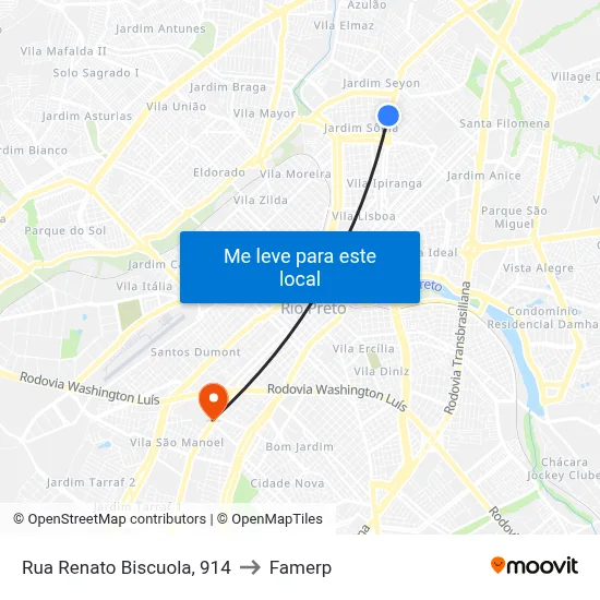 Rua Renato Biscuola, 914 to Famerp map