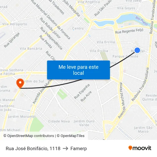 Rua José Bonifácio, 1118 to Famerp map