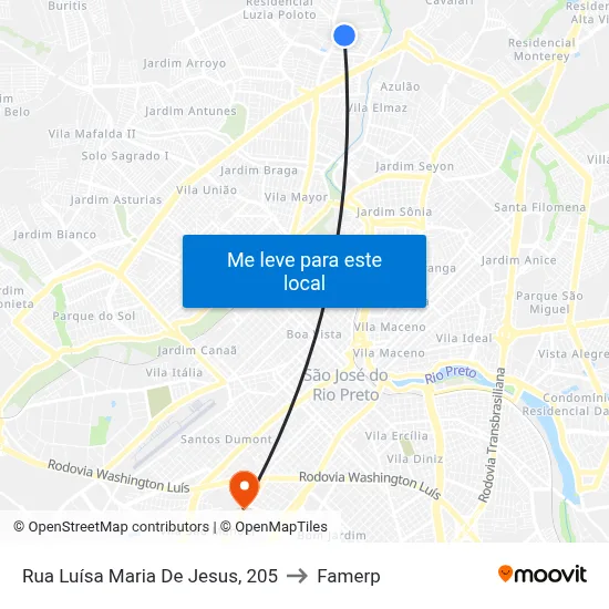 Rua Luísa Maria De Jesus, 205 to Famerp map