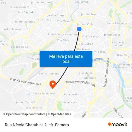Rua Nícola Cherubini, 2 to Famerp map