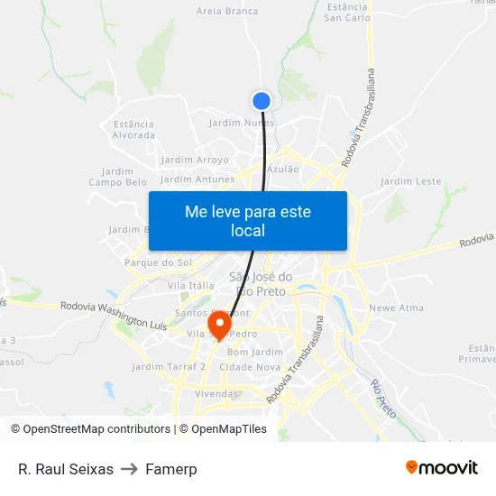 R. Raul Seixas to Famerp map