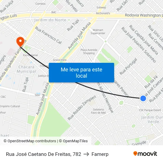 Rua José Caetano De Freitas, 782 to Famerp map
