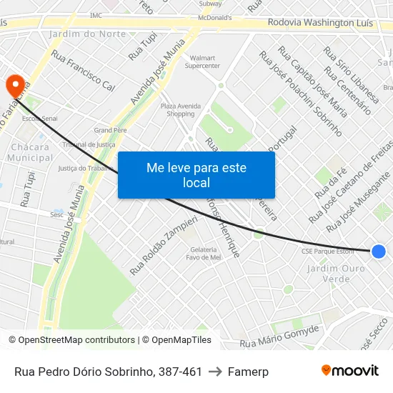Rua Pedro Dório Sobrinho, 387-461 to Famerp map