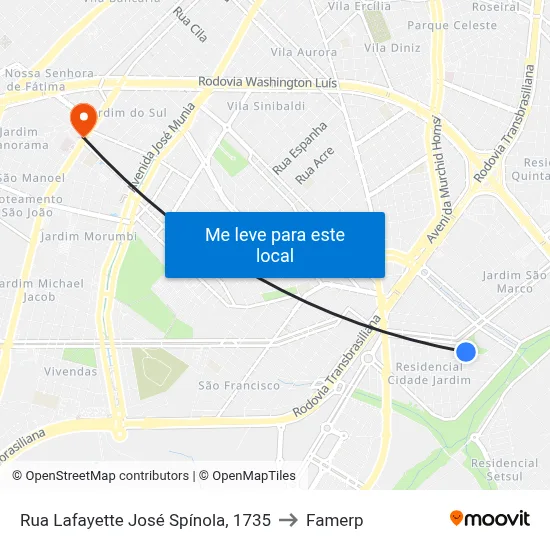 Rua Lafayette José Spínola, 1735 to Famerp map