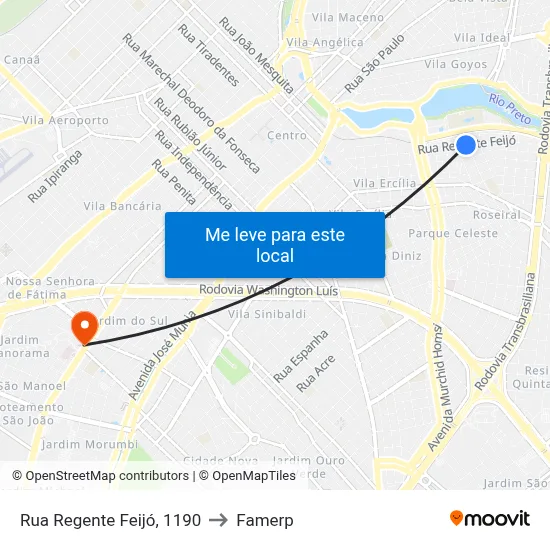 Rua Regente Feijó, 1190 to Famerp map