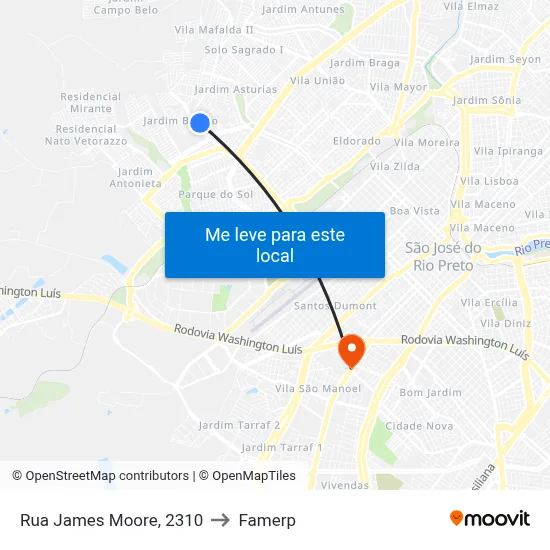 Rua James Moore, 2310 to Famerp map