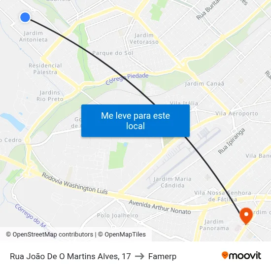 Rua João De O Martins Alves, 17 to Famerp map