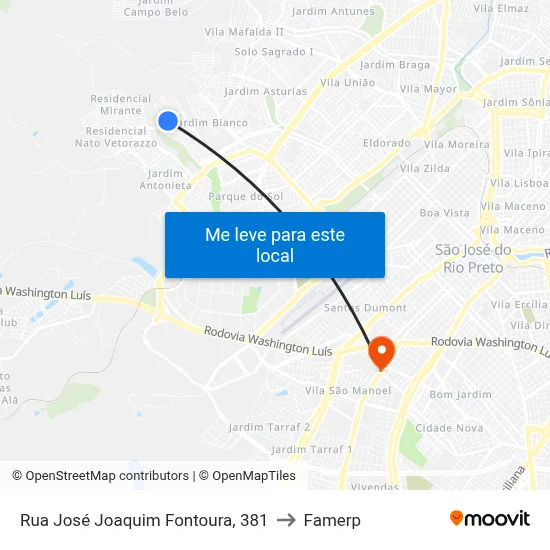 Rua José Joaquim Fontoura, 381 to Famerp map