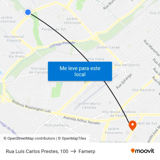 Rua Luís Carlos Prestes, 100 to Famerp map