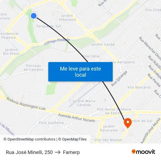 Rua José Minelli, 250 to Famerp map