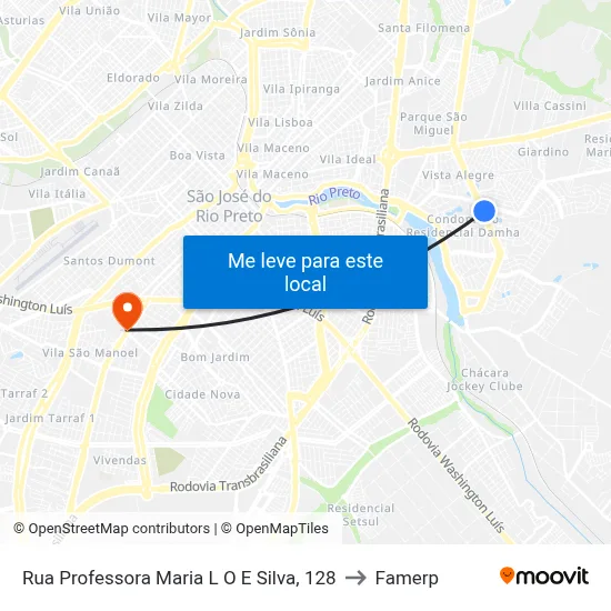 Rua Professora Maria L O E Silva, 128 to Famerp map