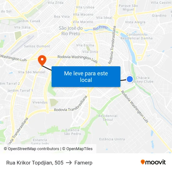 Rua Krikor Topdjian, 505 to Famerp map