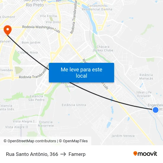 Rua Santo Antônio, 366 to Famerp map