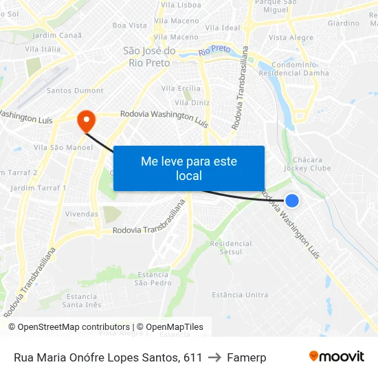 Rua Maria Onófre Lopes Santos, 611 to Famerp map