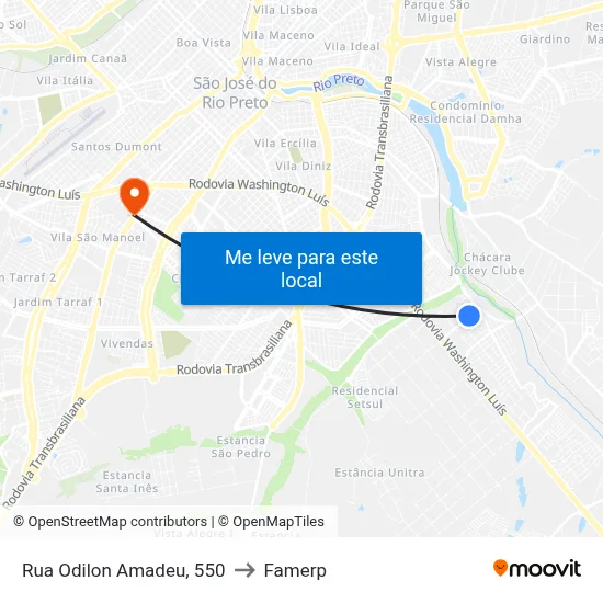Rua Odilon Amadeu, 550 to Famerp map