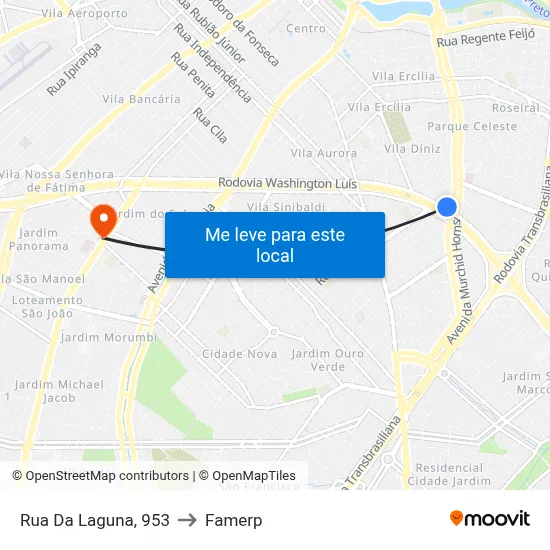 Rua Da Laguna, 953 to Famerp map