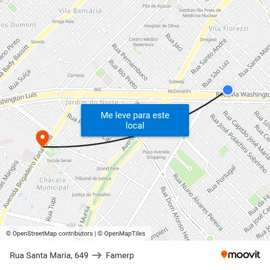 Rua Santa Maria, 649 to Famerp map