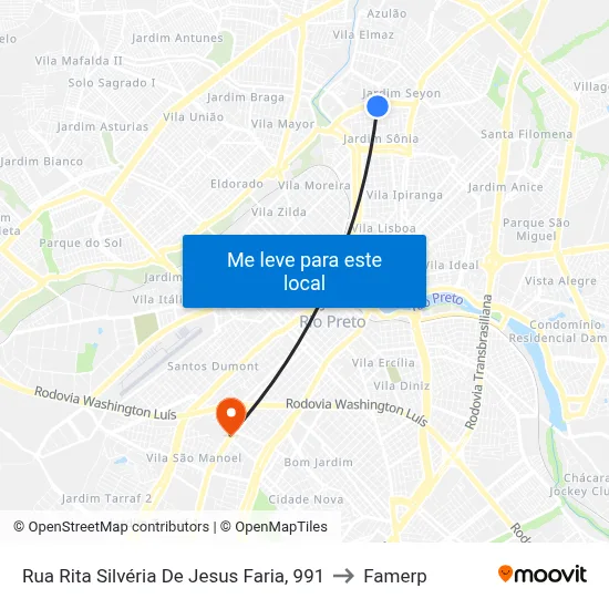 Rua Rita Silvéria De Jesus Faria, 991 to Famerp map