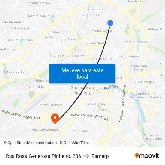 Rua Rosa Generosa Pinheiro, 286 to Famerp map