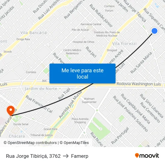 Rua Jorge Tibiriçá, 3762 to Famerp map