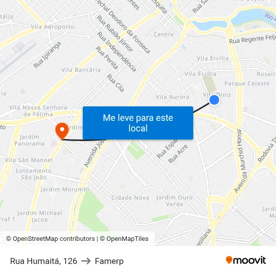 Rua Humaitá, 126 to Famerp map