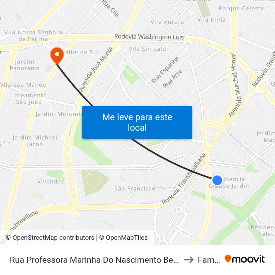 Rua Professora Marinha Do Nascimento Bednarski, 1814 to Famerp map