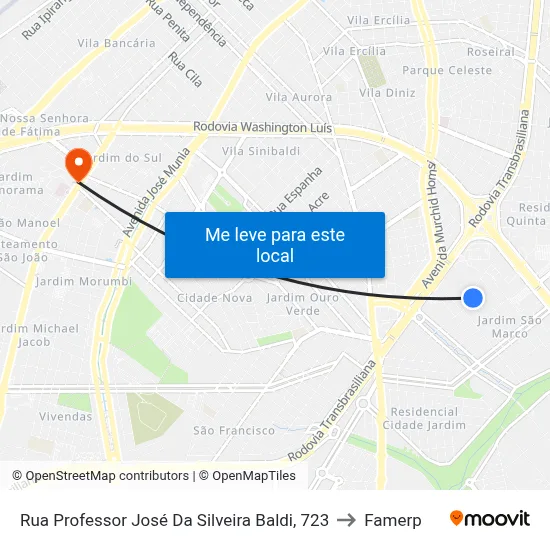Rua Professor José Da Silveira Baldi, 723 to Famerp map