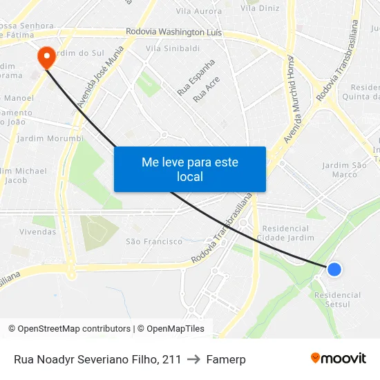 Rua Noadyr Severiano Filho, 211 to Famerp map