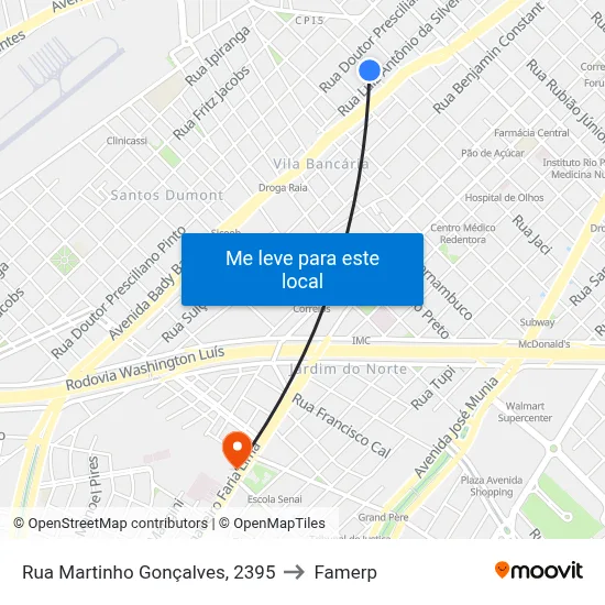 Rua Martinho Gonçalves, 2395 to Famerp map