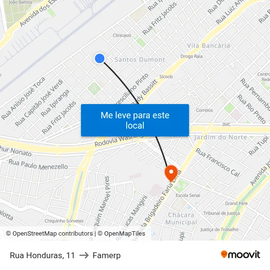Rua Honduras, 11 to Famerp map