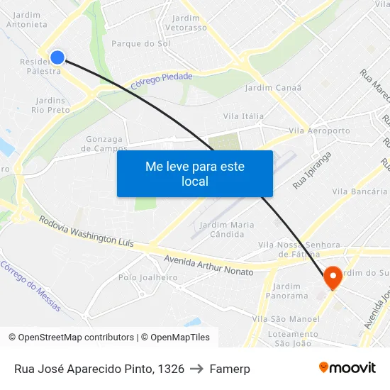 Rua José Aparecido Pinto, 1326 to Famerp map