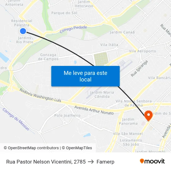 Rua Pastor Nelson Vicentini, 2785 to Famerp map