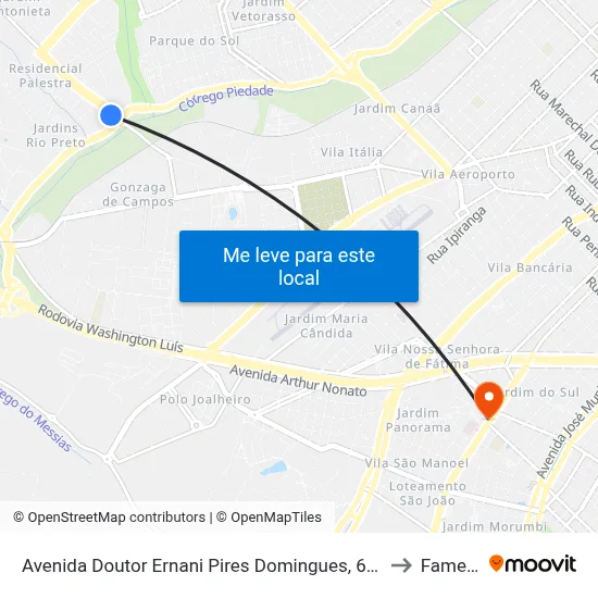 Avenida Doutor Ernani Pires Domingues, 6550 to Famerp map