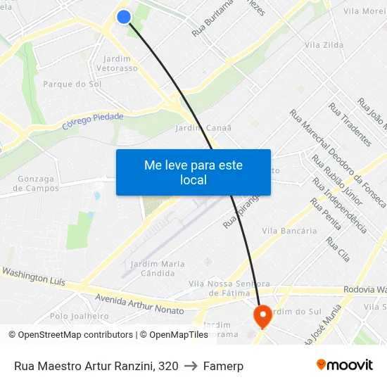 Rua Maestro Artur Ranzini, 320 to Famerp map